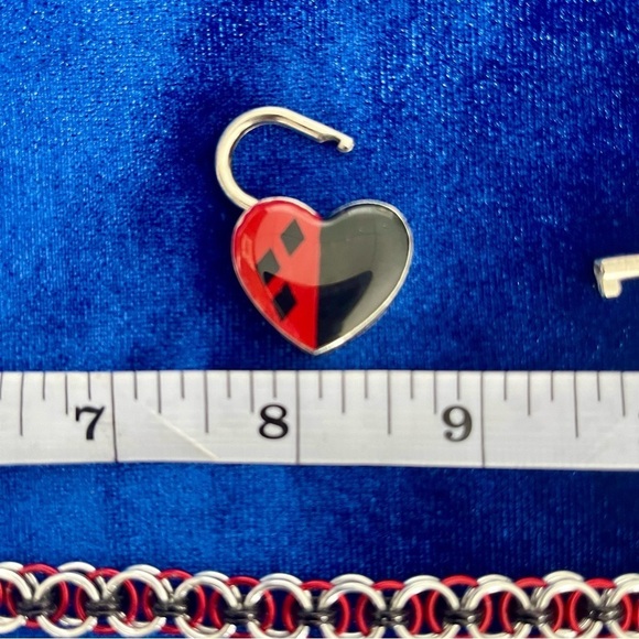 Padlock chainmail 16" necklace with key|Harley Quinn inspired|custom|hand made​​ - Picture 4 of 11